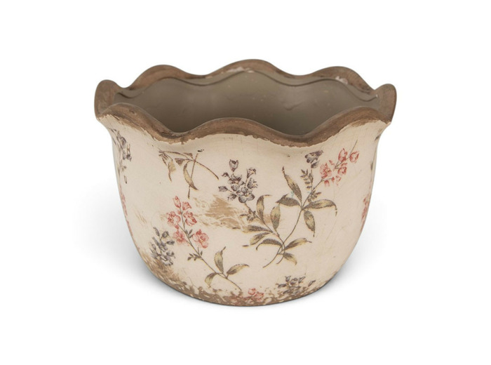 Pot motif floral céramique beige 20x20x13 cm