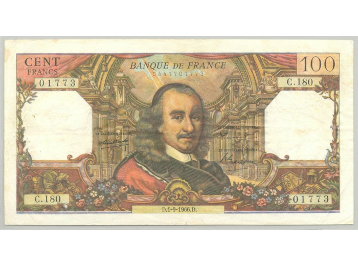 FRANCE 100 FRANCS CORNEILLE SERIE C.180 1-9-1966 TTB+