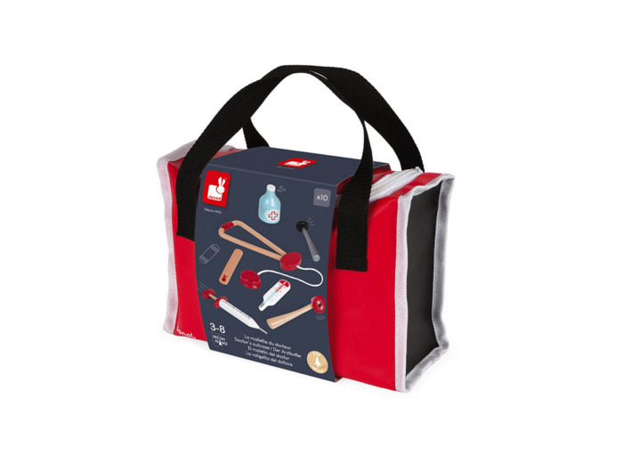 Janod - Malette de Docteur Enfant - 10 Accessoires en Bois Massif Inclus -