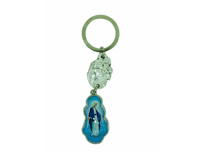 Porte-Clefs métal oval 40x20mm- MIRACULEUSE émail bleu
