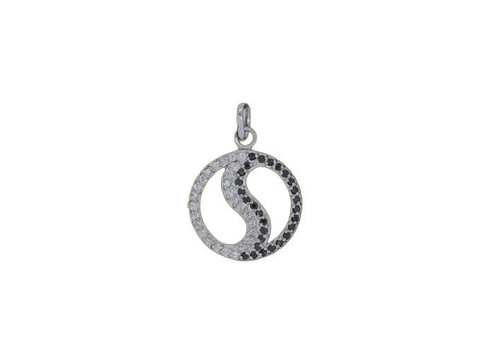 Pendentif en Argent 925 - YIN YANG 18mm STRASS