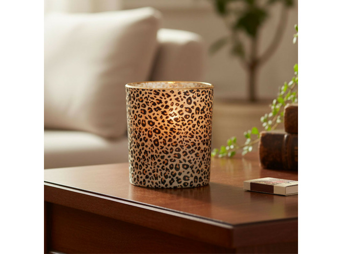 Photophore Léopard verre marron 10x10cm