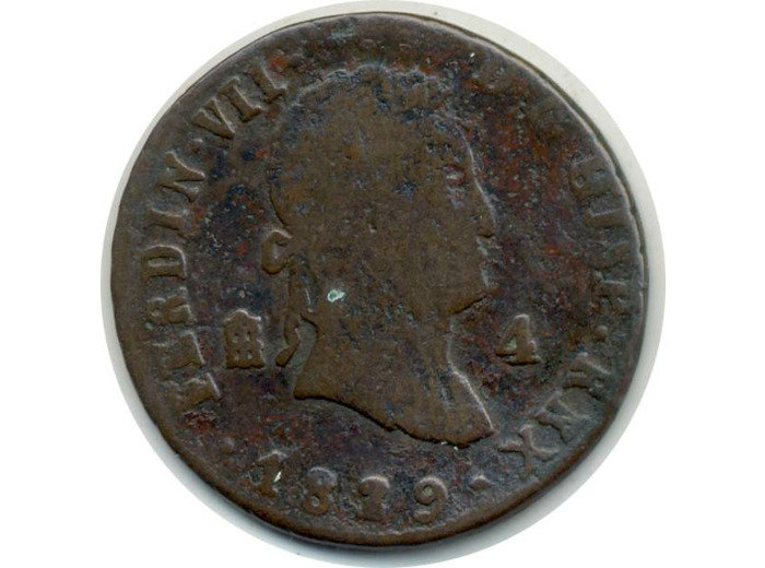 ESPAGNE 4 MARAVEDIS 1829 (2 sur 1) FERDINAND VII TB (W489.2)