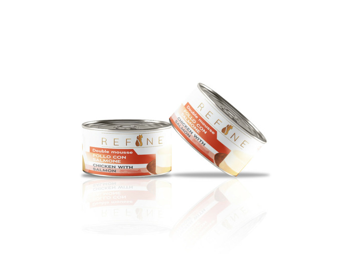 Refine Double mousse, Filet de poulet avec saumon pour chat adulte - 85G