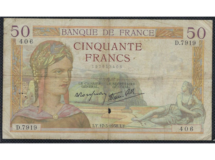 FRANCE 50 FRANCS CERES 17-3-1938 D.7919 TB