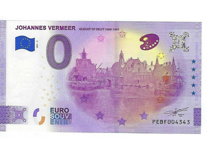 PAYS BAS 2021-2 JOHANNES VERMEER GEZICHT OF DELFT ANNIVERSAIRE BILLET 0 EURO