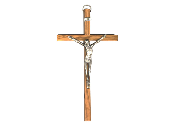 Crucifix en Olivier 13cm avec Christ en Métal Argenté