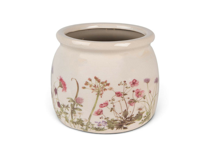 Pot de fleurs rond céramique rose beige 16x16x13cm