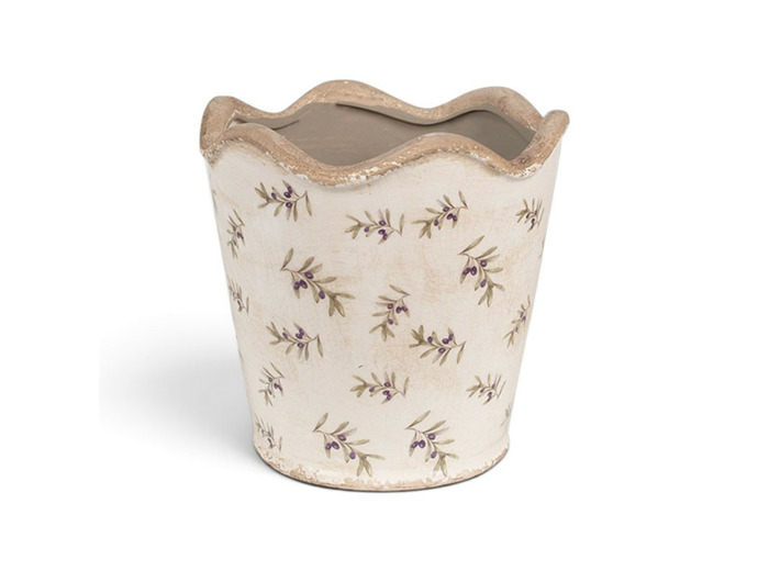 Pot céramique beige motif olive 19x19x18cm