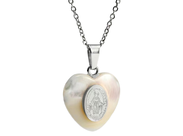 Pendentif Coeur Nacre 20mm  + Chaîne Argentée Réglable - Miraculeuse