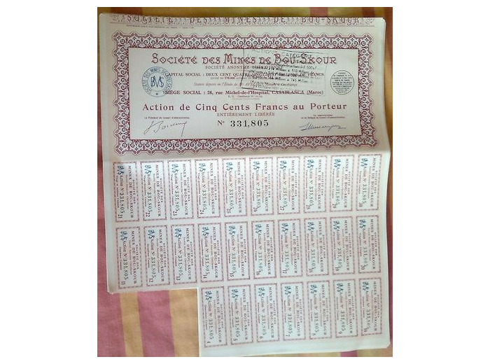 SOCIETE DES MINES DE BOU-SKOUR ( maroc )