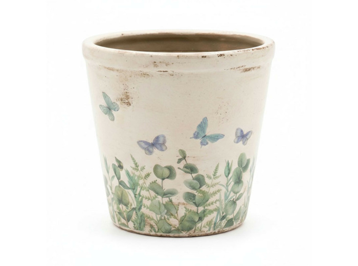 Pot de fleurs beige céramique papillon 12x11cm