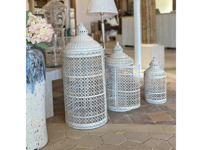 Ensemble 3 lanternes blanches 30x30x71cm