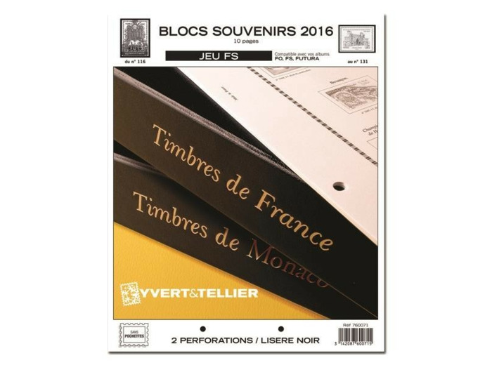 FEUILLE COMPLEMENTAIRE BLOCS SOUVENIRS 2016 FS (SANS POCHETTE) Yvert