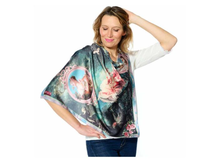 FOULARD JEUNE FILLE ET L OISEAU