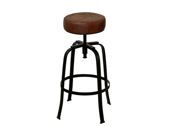 Tabouret cuir rond marron noir 41x41x70cm
