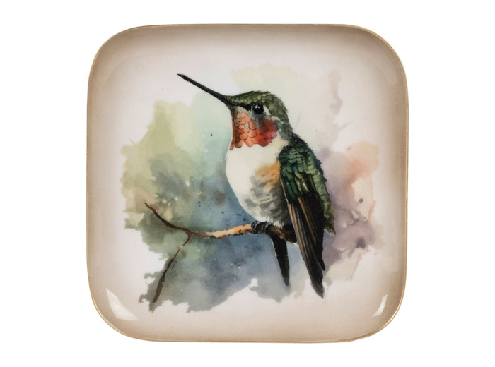 Plateau oiseau colibri multicolore 16x16x2cm