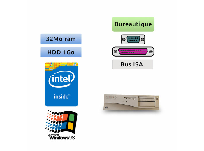 Compaq DeskPro 2000 - Windows 98 - Port ISA Serie et Parallele - Ordinateur Tour PC