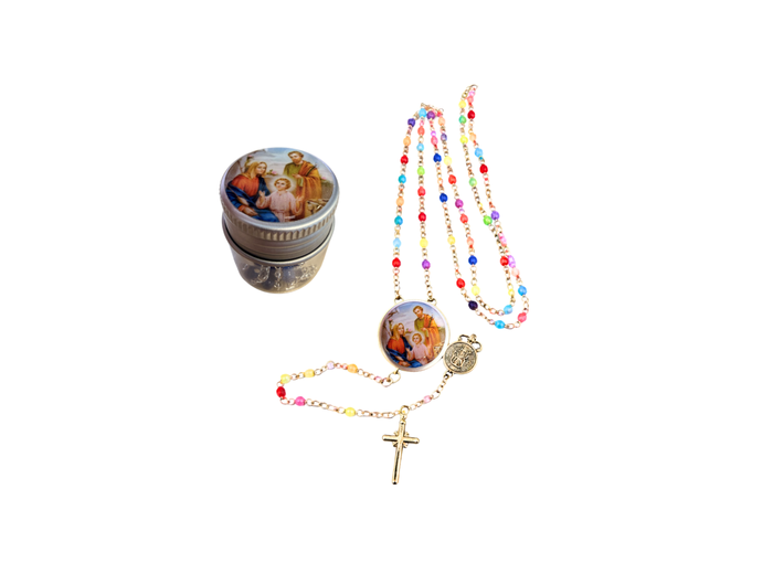 Chapelet Perles verre 2/3mm sur Chaine Argentée - SAINTE FAMILLE