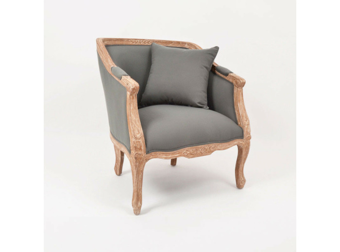 Fauteuil Faubourg cabriolet en bois et tissus gris taupe 70x72x81cm