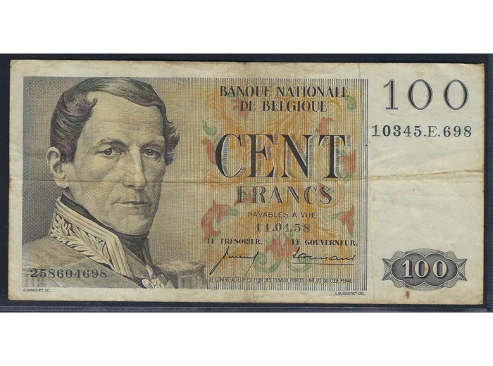 BELGIQUE 100 FRANCS 11.04.58 1958 E.698 TB+