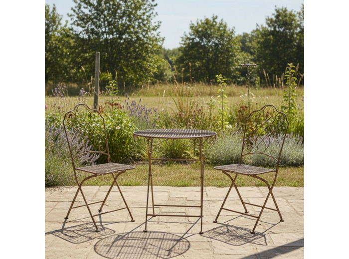 Ensemble table et 2 chaises pliantes fer 36x50x90cm