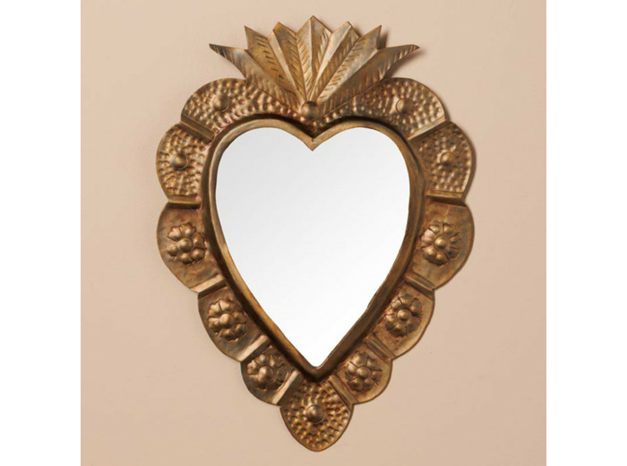 Miroir coeur Ex-voto patine bronze 23x31cm