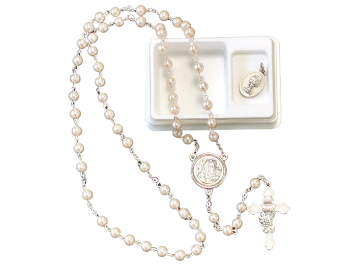 Coffret COMMUNION Chapelet argenté - Coeur ND de Lourdes