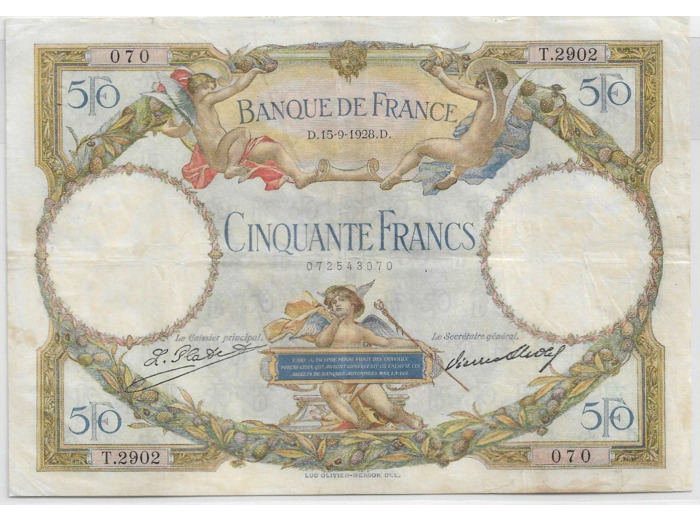 FRANCE 50 FRANCS L.O. MERSON SERIE T.2902 15-9-1928 TTB