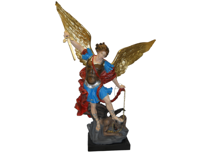 St Michel 100cm résine polychrome PEINTE MAIN