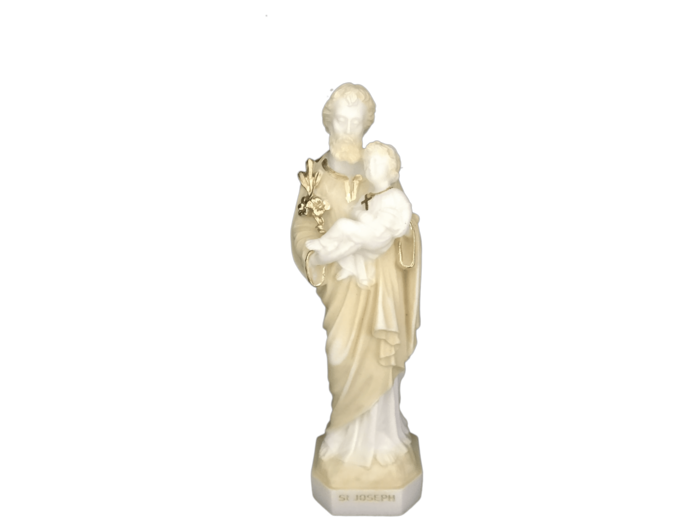 St Joseph - Statue en albâtre 14cm -Beige et Or