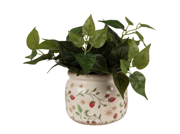 Pot de fleurs strawberries beige rouge céramique 20x20x15cm