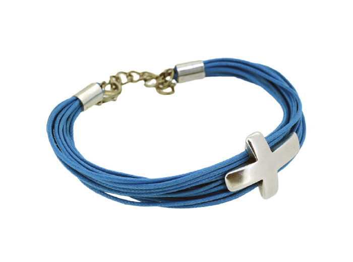 Bracelet sur Corde + Croix en Métal - TURQUOISE