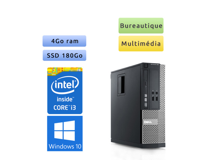 Dell Optiplex 390 SFF - Windows 10 - i3 4Go 180Go SSD - Ordinateur Tour Bureautique PC