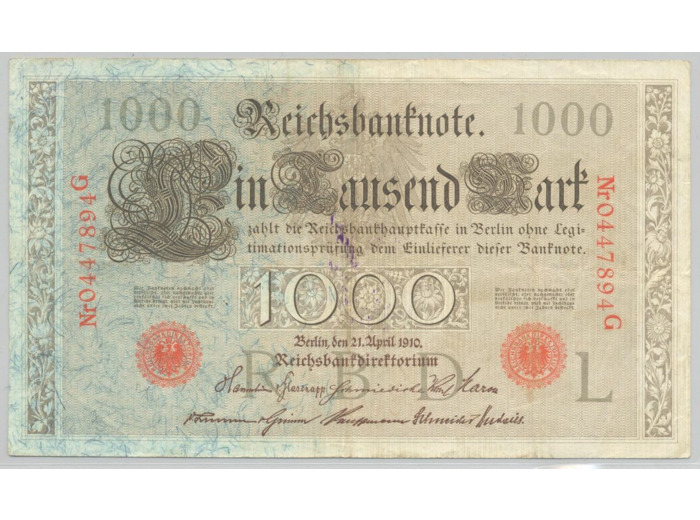 ALLEMAGNE 1000 MARK 21-04-1910 SERIE G TTB