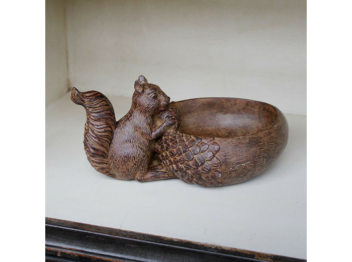 Petit Ravier Ecureuil Résine patinée 11x17x23cm