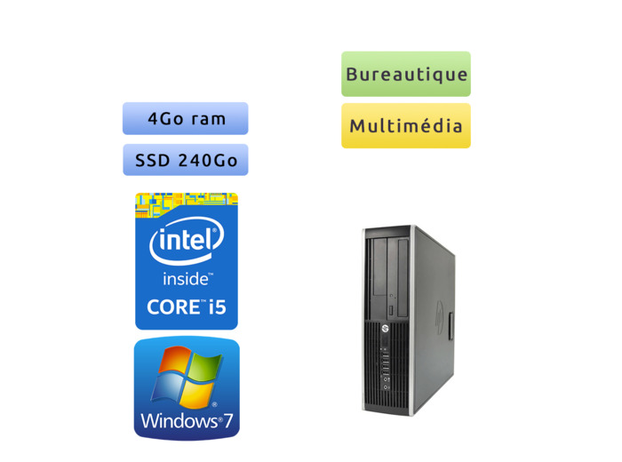 HP 8200 Elite SFF - Windows 7 - i5 4Go 240Go SSD - Port série - PC Tour Bureautique Ordinateur