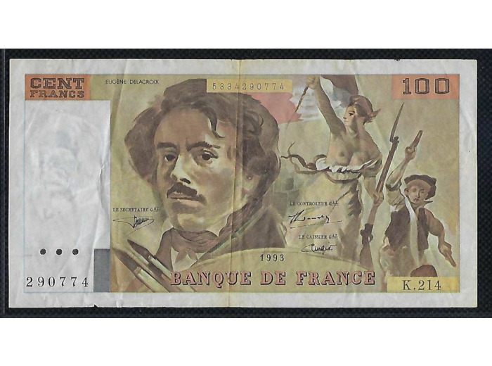 FRANCE 100 FRANCS DELACROIX 1993 SERIE K.214 TTB