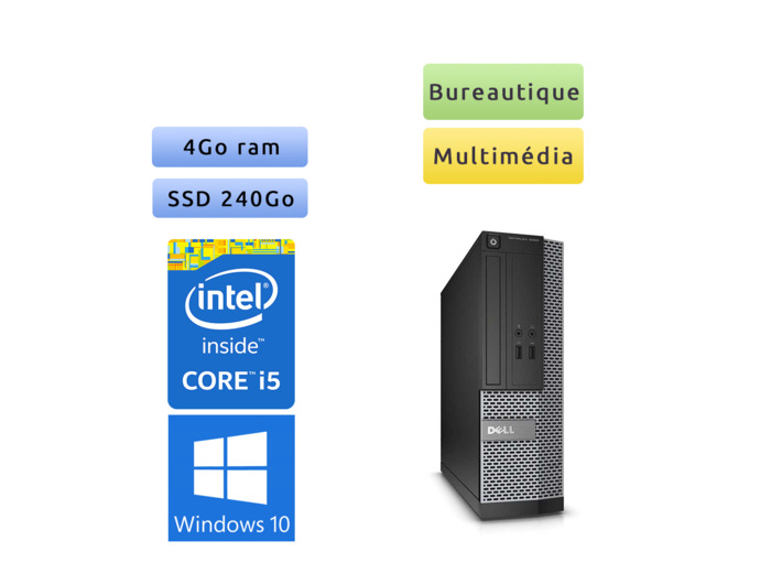 Dell Optiplex 3020 SFF - Windows 10 - i5 4Go 240Go SSD - Ordinateur Tour Bureautique PC