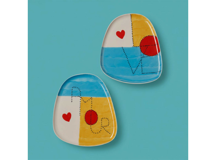 Ensemble 2 Assiettes Amour Love Céramique 17x22cm