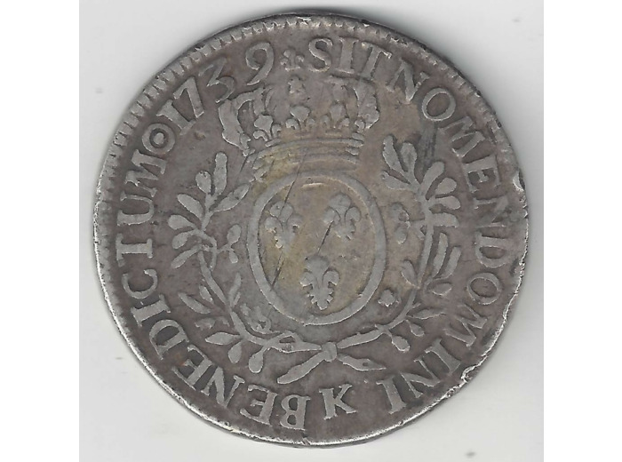 LOUIS XV (1715-1774) ECU AUX BRANCHES D'OLIVIER 1739 K (BORDEAUX) TB
