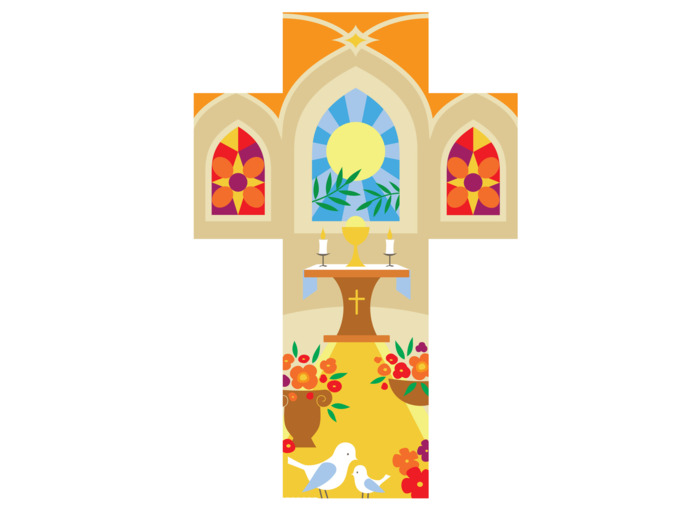 Croix Eglise et Soleil 15x10cm