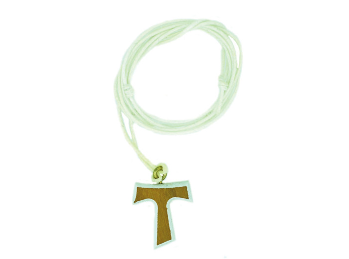 Croix Tau en Olivier Bord Blanc 16mm