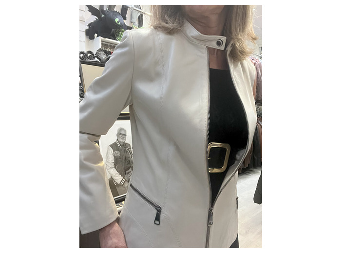 CHR-1901 Blouson femme cuir agneau écru