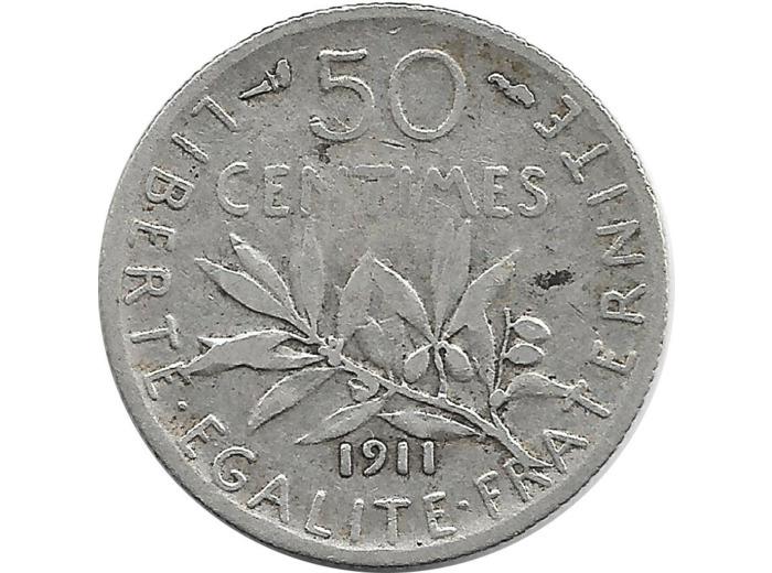 FRANCE 50 CENTIMES ROTY 1911 TB