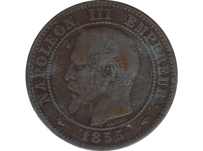 FRANCE 2 CENTIMES NAPOLEON III 1855 A (Paris) CHIEN TB+