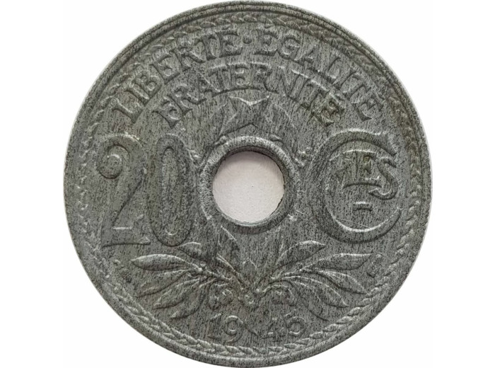 FRANCE 20 CENTIMES LINDAUER ZINC 1945 SUP