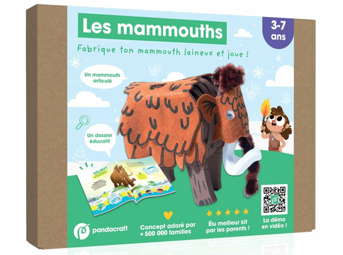 LES MAMMOUTHS - KIT PANDACRAFT 3-7 ANS - CREE TON MAMMOUTH LAINEUX ET JOUE !