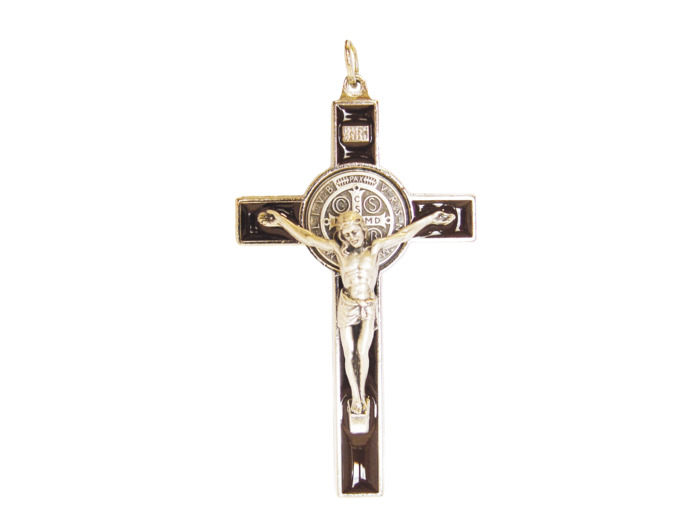 Croix de Saint Benoît en Métal avec Email 8cm - MARRON