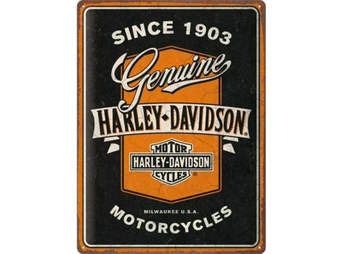 Plaque métal Harley-Davidson – Genuine Motorcycles Ribbon - 30 x 40 cm - NA23360